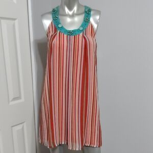 Judith March Striped Sleeveless Dress with Embellished Neckline sz M